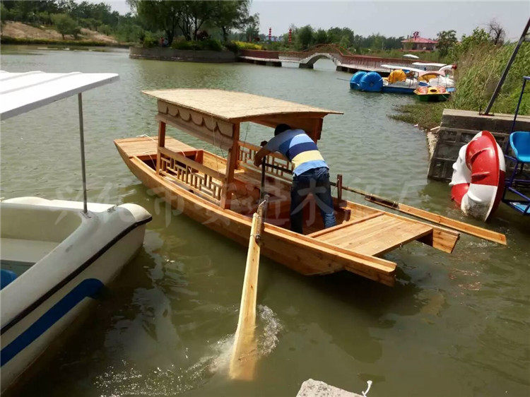 木船观光船景区旅游船仿古手划船摇橹船电动游船水乡公园休闲单蓬