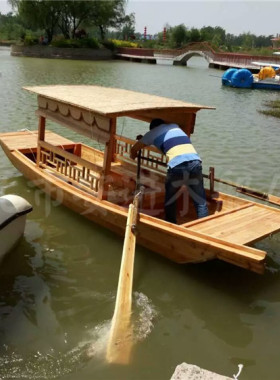 木船观光船景区旅游船仿古手划船摇橹船电动游船水乡公园休闲单蓬