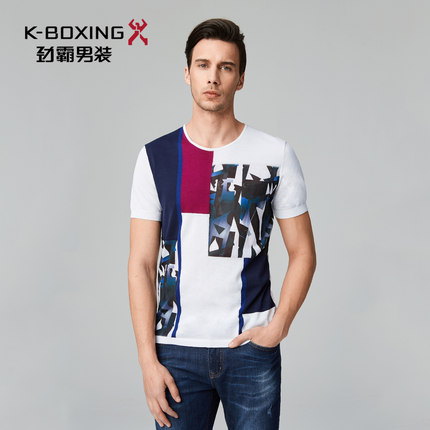 【专柜新品】劲霸男士休闲T恤2017夏季圆领针织男士T恤衫FTTV2330