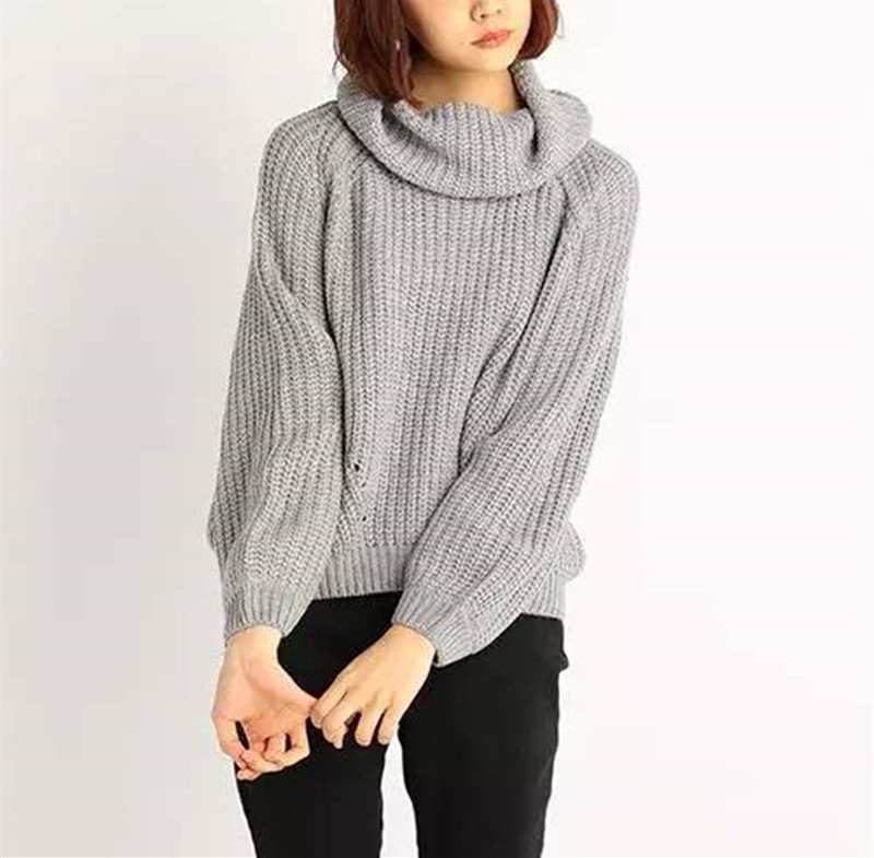 欧美短款堆堆领宽松百搭毛衣