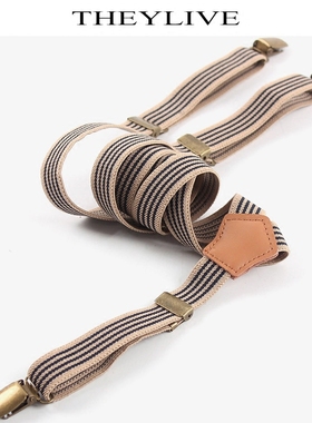 THEYLIVE 条纹复古背带 男女款吊裤带 街头时尚三夹扣 2cm宽