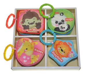 softplay芝麻街费 雪可爱动物多形状认知布书 四件套 0-1岁