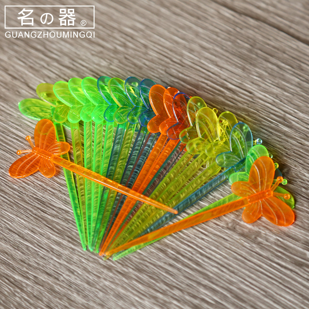 水果叉套装创意一次性水果叉家用小叉子塑料水果签果插彩色蝴蝶叉