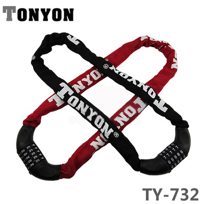 自行车锁通用TONYON 732自行车锁摩托车锁链条锁加粗抗剪单车锁具