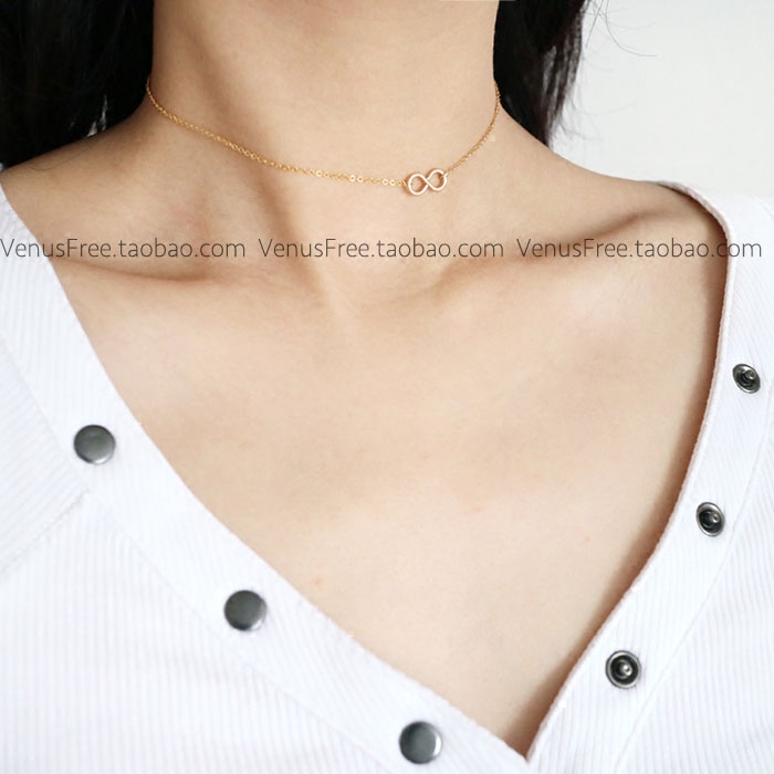 包邮 VF定制 美国进口14K注金简约8字幸运颈链 choker 锁骨链