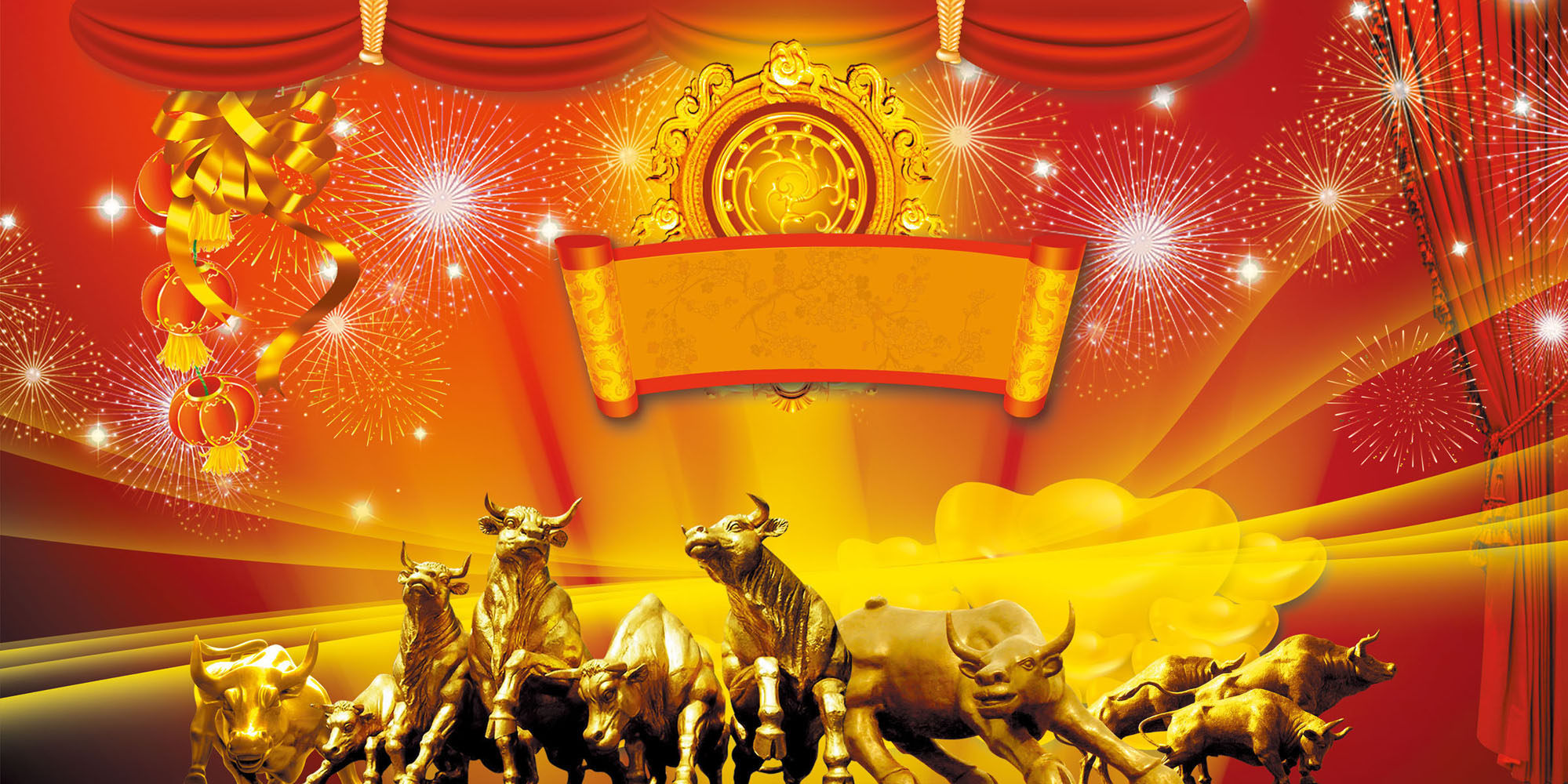 739海报印制展板写真喷绘贴纸411新春喜庆烟花元宝背景