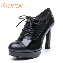 KISSCAT 2015 new luxury fashion mosaic snake kissing cat comfortable deep waterproof patent leather shoes