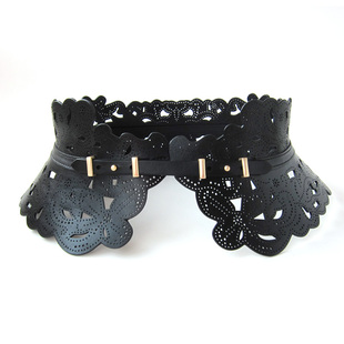 欧美风头层牛皮镂空真皮腰带配裙子皮带女加宽腰封女士酒红色黑色