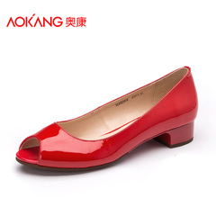 Aokang shoes spring/summer new style sexy patent leather light crude with simple foot low women's shoe peep toes