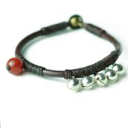 Ethnic handmade silver Bell bracelet jewelry wax leather rope line Onyx simple 250014