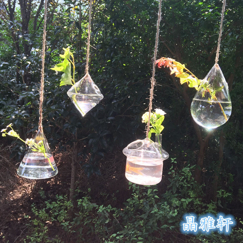 悬挂式创意几何花瓶 多用途透明玻璃水培花瓶 家居装饰婚庆道具