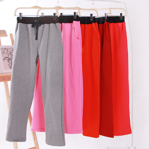 包邮 女士春秋纯棉内拉绒家居裤加厚保暖睡裤长裤晨练裤有大码