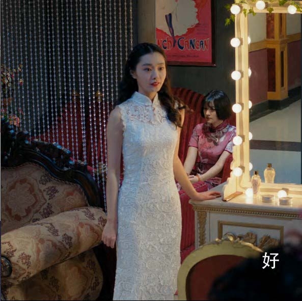 2018年会新款小楼又东风吕晗芝同款立领白色蕾丝旗袍礼服连衣长裙