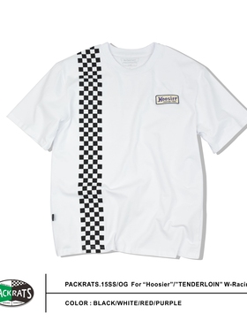 PACKRATS 15SS OG W Racing TEE纯棉圆领棋盘格印花短袖T恤 白
