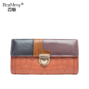 Hundreds of charming new European fashion leather stitching Bao Suokou color long wallet in hand bag 2015 summer tide