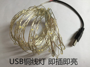 LED铜线灯USB铜线节假装饰灯条5V银线灯条5米10米100灯珠白色蓝色