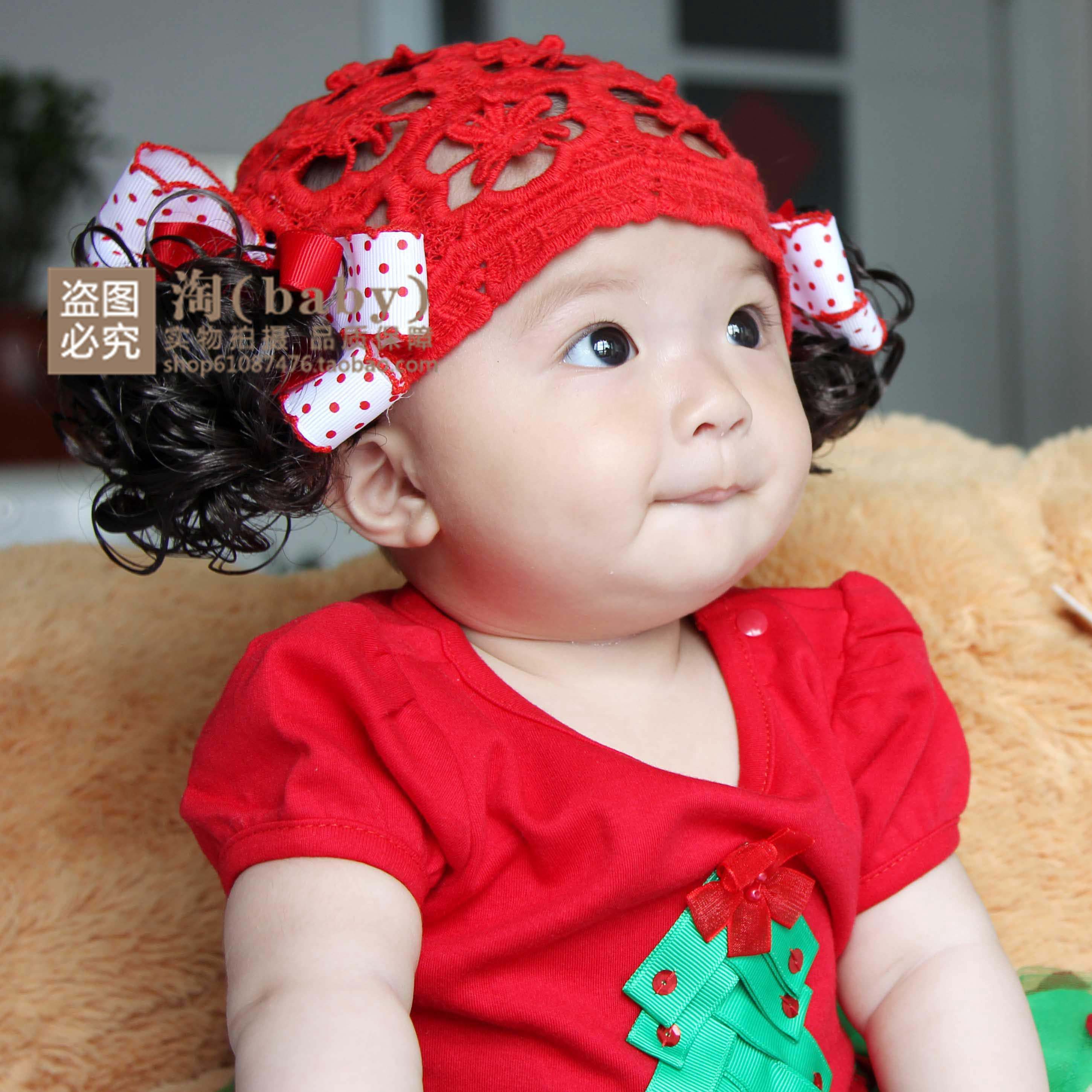 秋冬新款韩国宝宝发带婴幼儿童假发头饰发带红色03-6个月1-2-4岁