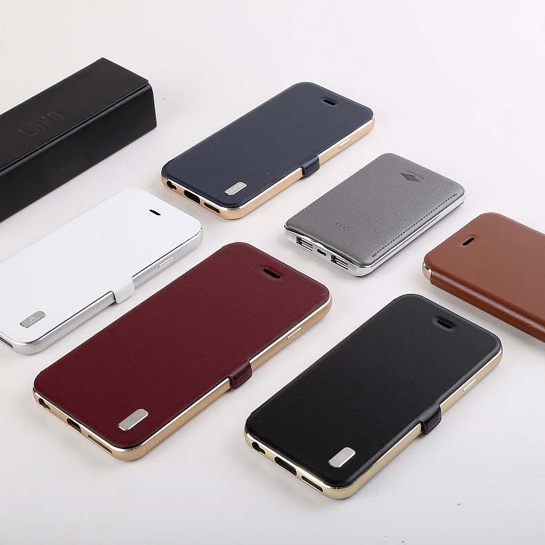 iMatch Luxury Aluminum Metal Bumper Premium Genuine Leather Flip Magnetic Case Cover for Apple iPhone 6S Plus/6 Plus & iPhone 6