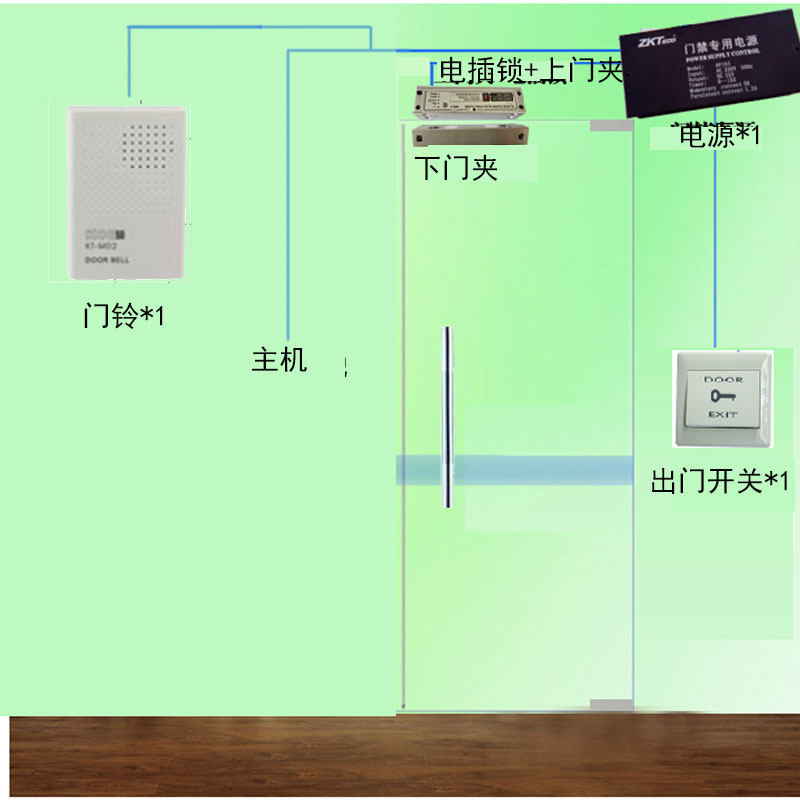 考勤门禁系统套装 单开无框玻璃门 电插锁