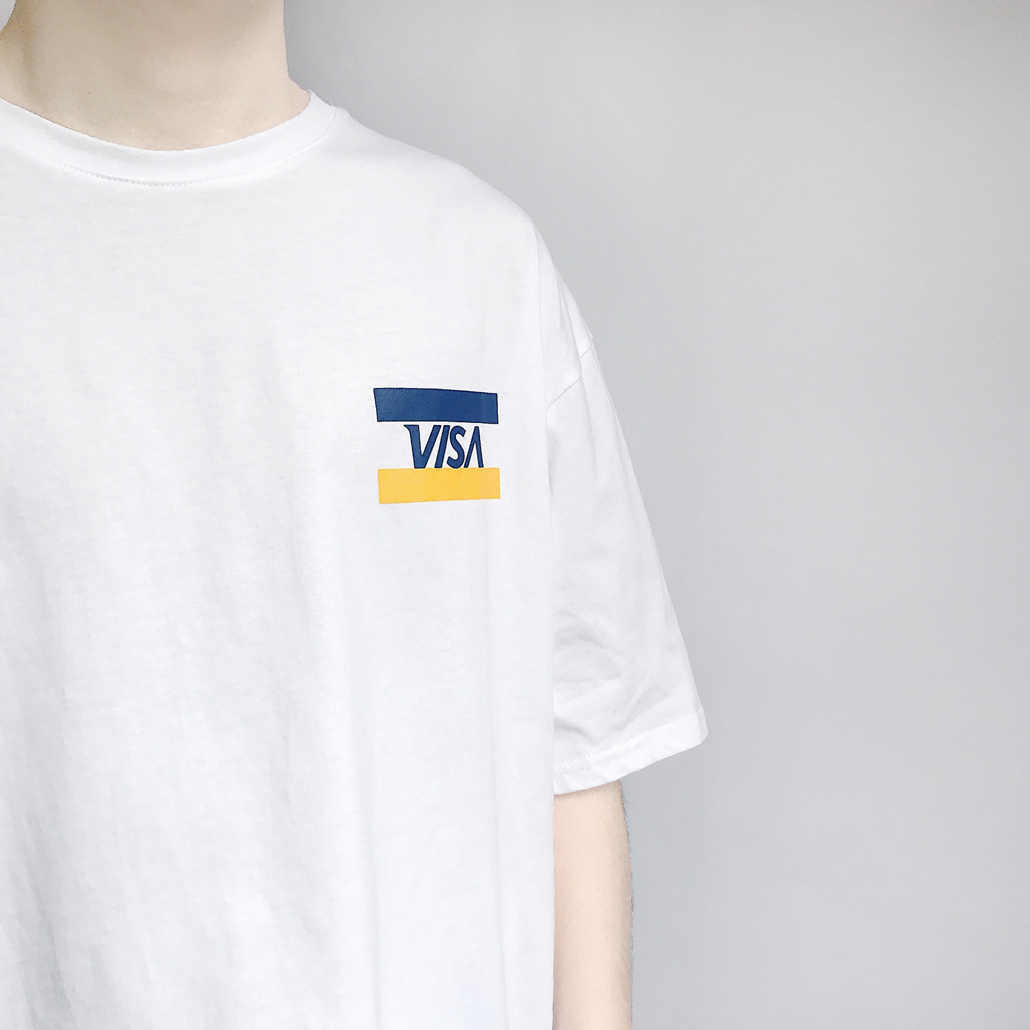 DS/18 ins Wind VISA printing Easy Short sleeved new pattern T-shirt Korean Edition Simple tide Elbow sleevein the Men's clothing, T-shirt  category - from Buy2taobao.com to provide professional Taobao agent buy service