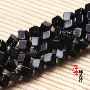 DIY散珠穿珠配件 天然3A级黑玛瑙正方体对角孔散珠手串配珠串珠子