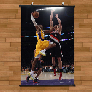 科比篮下突破海报挂轴画有框画NBA湖人队装饰画酒吧卧室壁画墙画