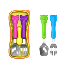 韩国进口儿童餐具不锈钢叉勺便携宝宝训练叉子套装婴儿辅食勺子
