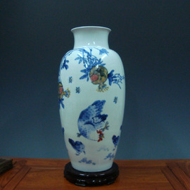 景德镇陶瓷名家俊之作品吉祥如意手绘瓷器花瓶客厅电视柜书房摆件
