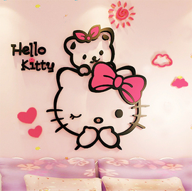 hellokitty猫3d立体墙贴画，卧室床头墙贴纸女孩，儿童房卡通自粘装饰