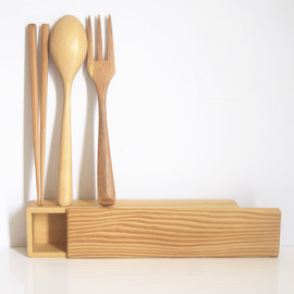 环保榉木叉勺筷套装便携旅行餐具盒三件套筷子盒木制 慕雅阁实木