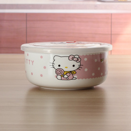 hellokitty陶瓷大号保鲜碗带真空，密封盖密封盖，六寸饭盒泡面碗