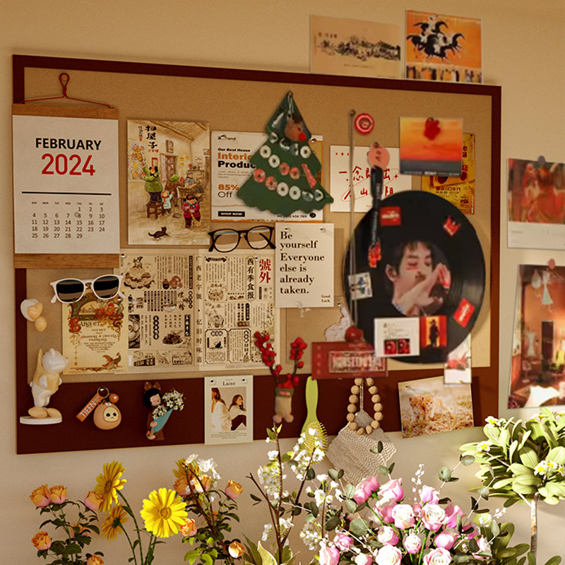 免打孔毛毡板软木板照片墙幼儿园展示墙留言板房间装饰背景板学校