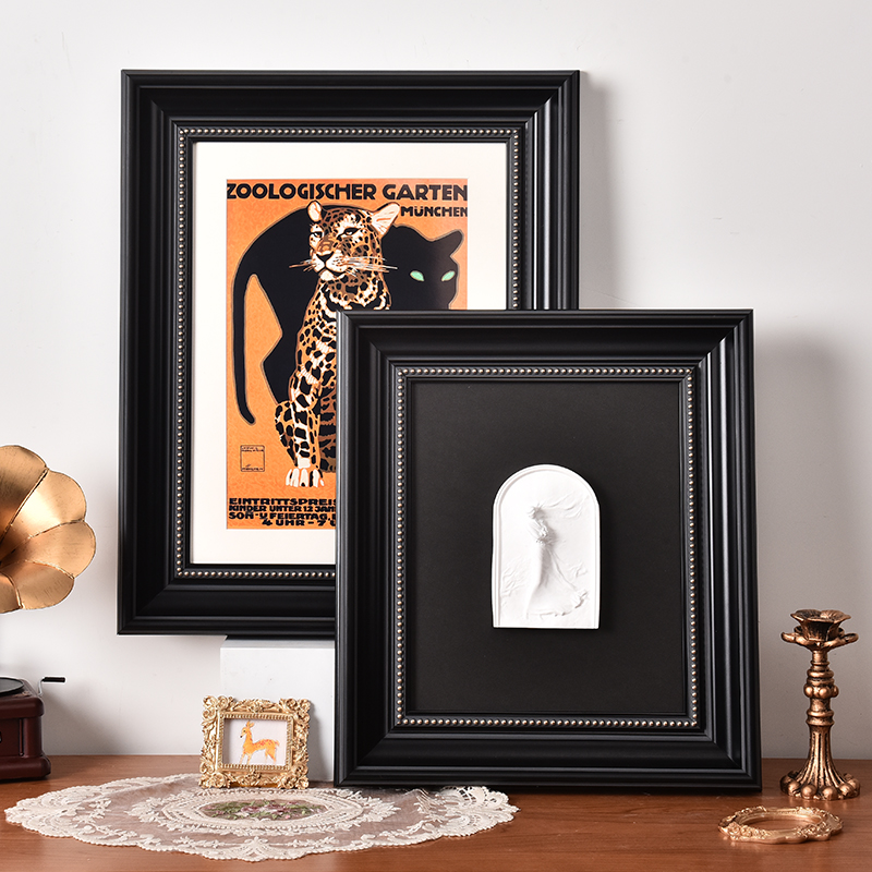 欧式法式中古风黑色画框相框带卡纸装裱雕塑石膏像复古油画框架