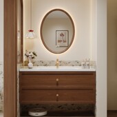 HF2X中古风实木浴室柜组合卫生间法式 陶瓷一体盆洗漱台洗手台盆柜