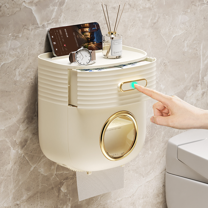 天台华莲高级感卫生间纸巾盒免打孔厕纸抽纸盒厕所卷纸卫生纸置物