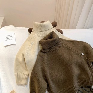 日系粗针~儿童毛衣男童2023新款男孩秋冬高领女款加厚慵懒风冬装