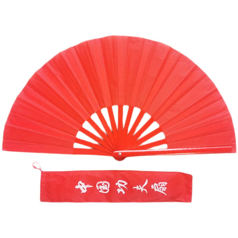 精品加厚竹骨太极功夫扇 响扇大红色一尺右手太极扇子广场舞蹈扇