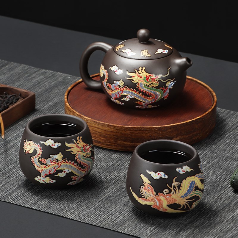 遇热变色紫砂茶壶龙凤功夫茶具茶杯公司活动店铺开业LOWGO礼品定
