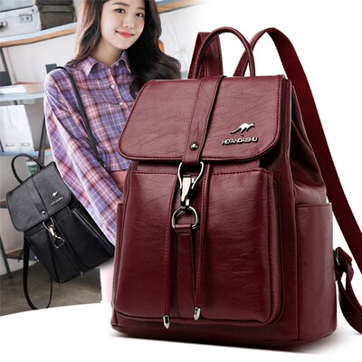 热销New Luxury Women Backpack Vintage Travel Soft Leather Ba