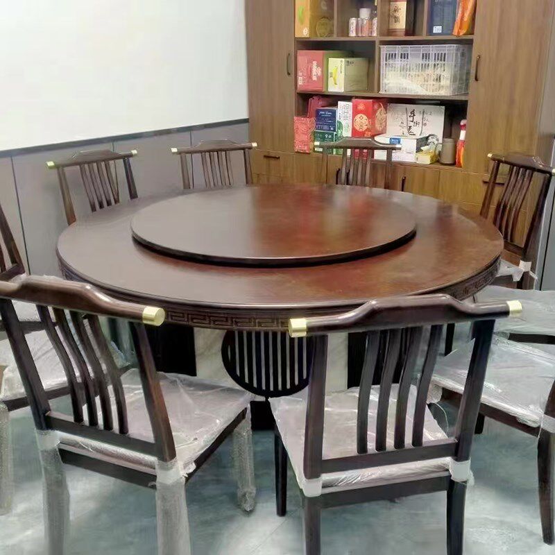 酒店饭店餐厅商用新中式电动餐桌大圆桌带转盘火锅桌20人包厢圆桌
