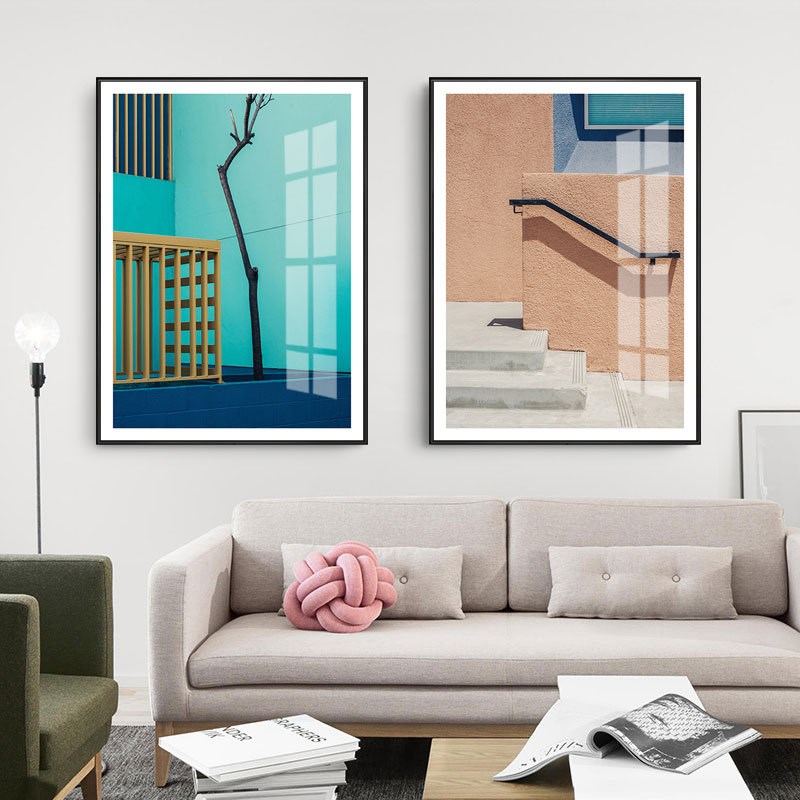 北欧风格客厅装饰画卧室沙发背景墙面挂画办公工作室组合建筑壁画图片