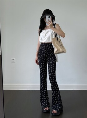 冰丝孕妇笑脸喇叭裤子黑色夏季薄款外穿托腹拖地长裤不勒肚子春秋