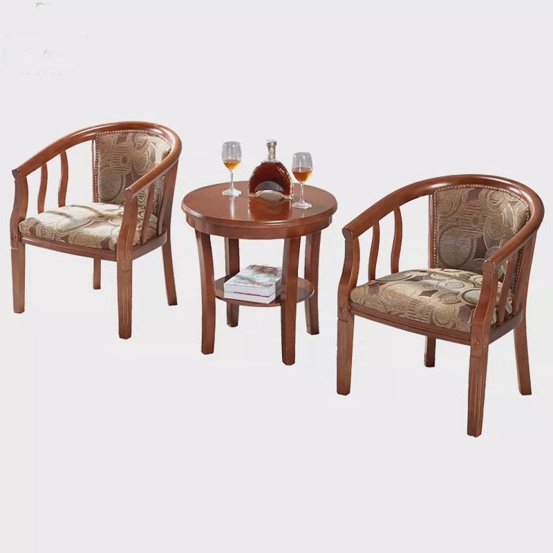 W6实木圈椅三件套单人沙发宾馆阳台休闲围椅酒店客房洽谈小桌椅组