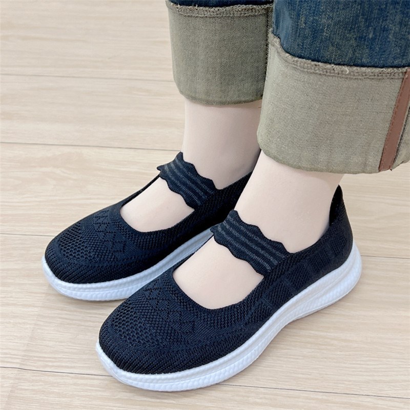 妈妈鞋夏季新款网面软底单鞋一脚蹬平底防滑中老年浅口时尚奶奶鞋