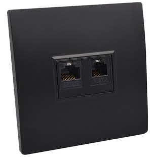 黑色网络电话插座86型二位RJ45网线口电脑RJ11语音U面板双口1网1