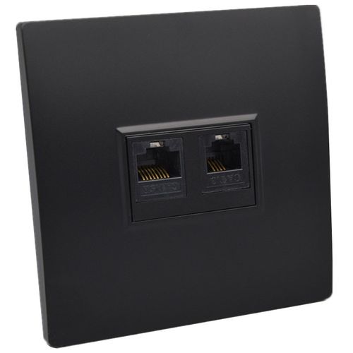 黑色网络电话插座86型二位RJ45网线口电脑RJ11语音U面板双口1网1