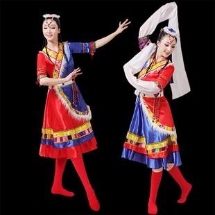 长裙 民族风广场舞成人大摆半身练习水袖 藏族女演出舞蹈服套装 新款