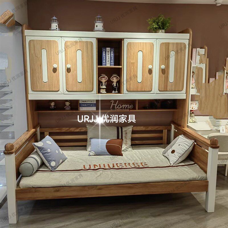 全实木儿童衣柜床一体小户型家用卧室储物男孩女孩小房间床带柜子