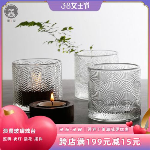 黑胡桃木质浮雕玻璃烛台简约现代精美摆件浪漫礼品仪式感氛围营造