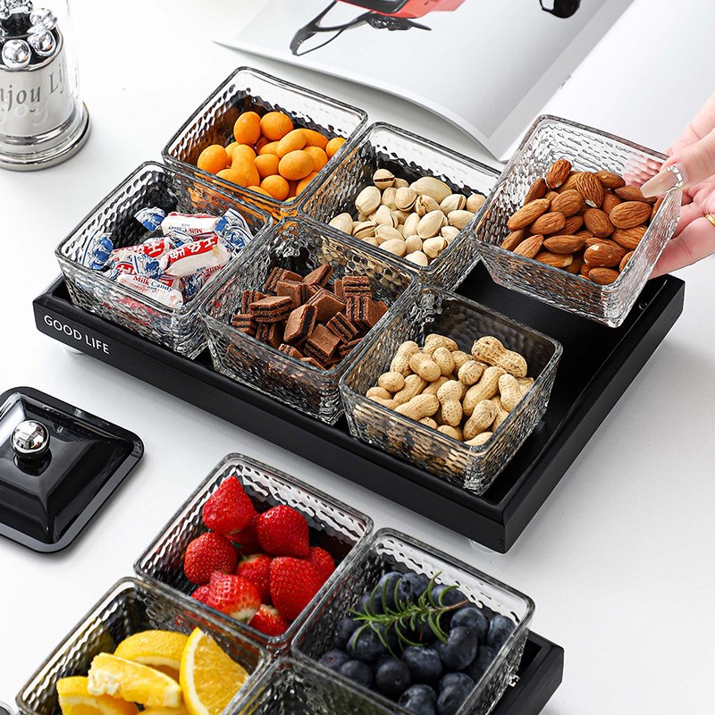 水果盘客厅家用玻璃果盘轻奢高档茶几新款糖果盘分格摆放盘零食盘
